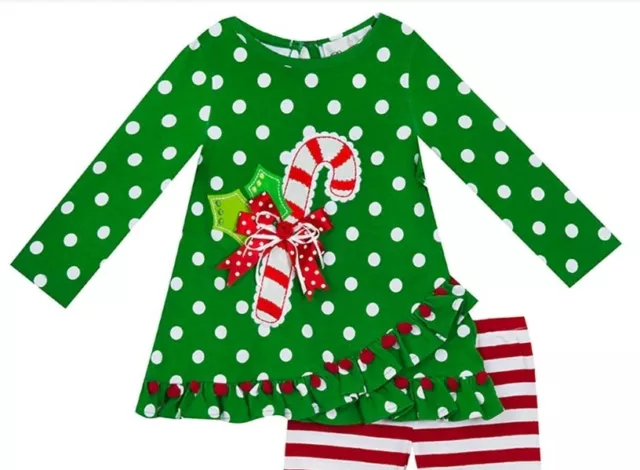 Rare Editions Little Girl's Green Candy Cane Tunic & Legging Set-Size-2T 2