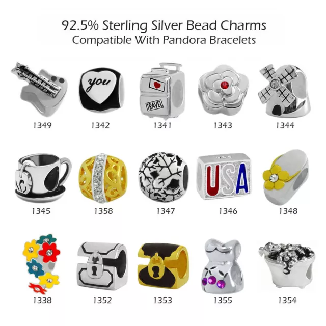 925 Sterling Silver Beads for European Charm Bracelets & Necklaces 27-1358