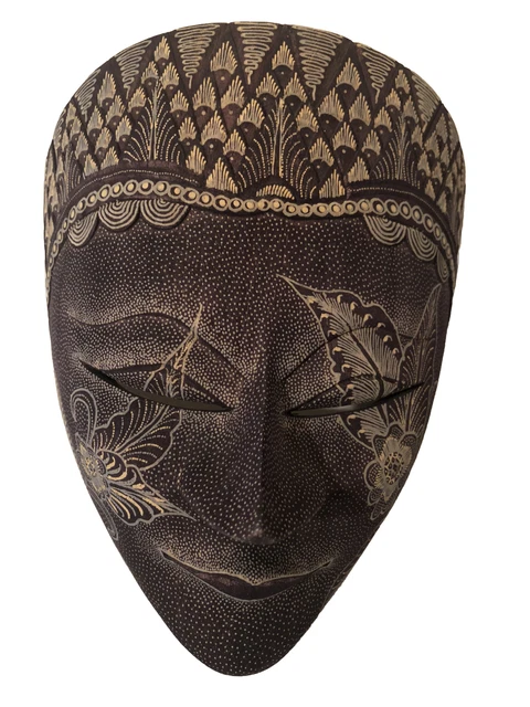 Pasaraya Tribal Mask Wooden Carved Brown Festive Gothic Indonesian