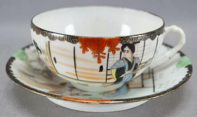 Late 19th Century Kutani Porcelain Hand Painted Samurai Tea Cup & Saucer C