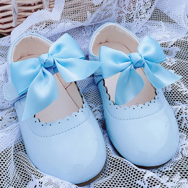 Scarpe Bambino Bambini Bambine Fiocco Spagnolo Matrimonio Piatto Festa Brevettato 4-8 3