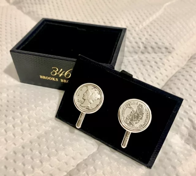 $195 Brooks Brother Mercury Dime Coin Cuff Links Sterling Silver X432m