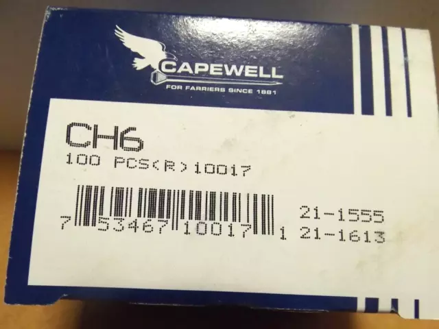 Capewell Classic CH6 Horseshoe Nails 100 Pcs Box Farrier Blacksmith Unopened