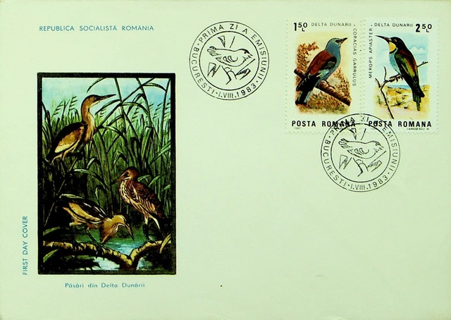 ROMANIA 1983 BIRDS ILLUSTRATED BUCURESTI CANCELED FDC W/ 2v