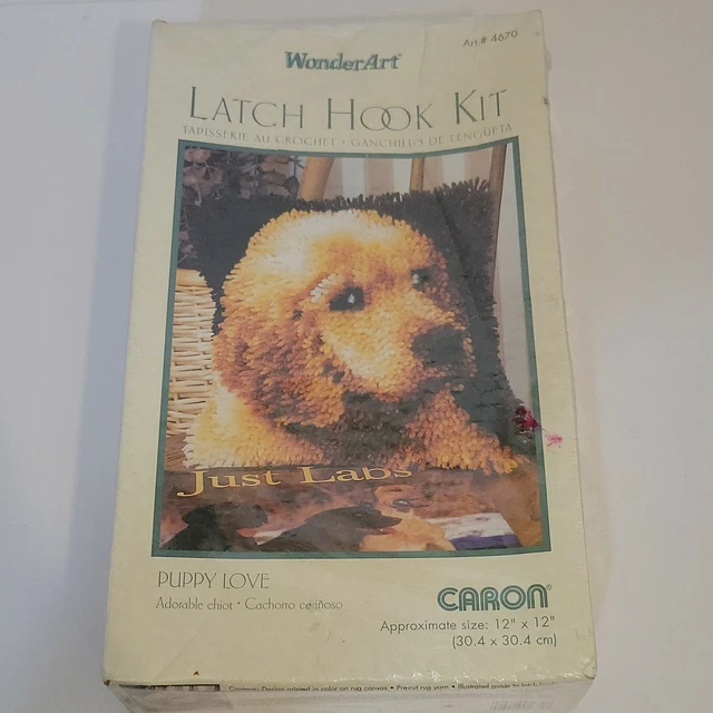 VINTAGE LATCH HOOK Wonderart Caron 12"x 12" Puppy Love 4670 Lab Puppy