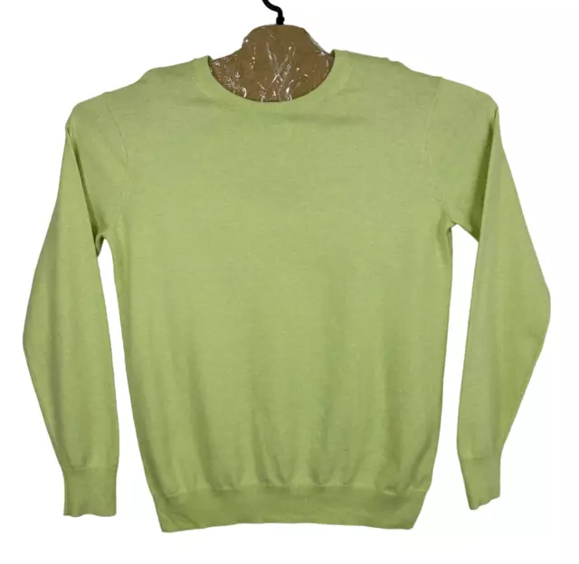 UNIQLO Jumper Mens LARGE Lime Green Pullover Sweater Cashmere Cotton Crew Neck