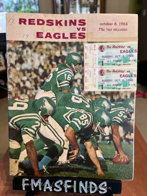 C2 1968 REDSKINS vs EAGLES Football Program W/2 Tickets Oct 6 DC