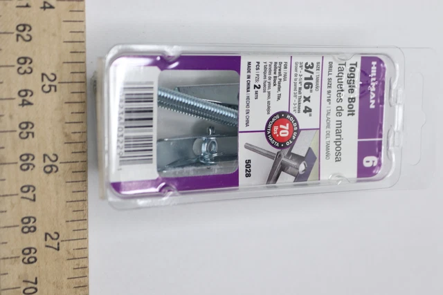 (6-Pk) Hillman Toggle Bolt Anchor Round Head 3/16" x 4" 5028