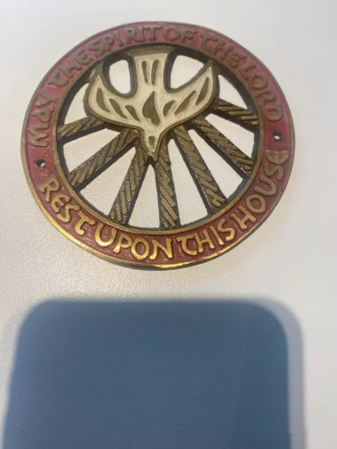 Vintage CHRISTIAN HOUSE BLESSING TERRA SANCTA GUILD Brass Wall Hanging 3 3/8” VG