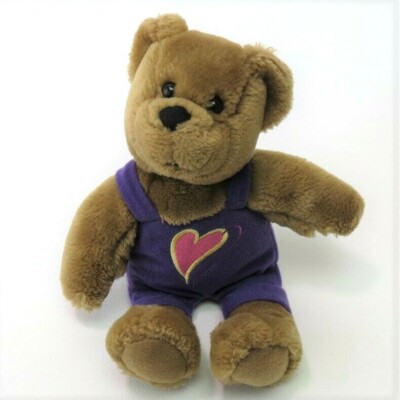 Hallmark Teddy Kissing Bear Kiss and Hug 10" Plush Purple Overalls Stuffed