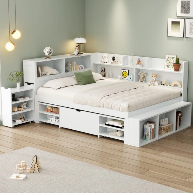 3FT SINGLE WOODEN Storage Bed Frame With Drawers And Shelves For Kids - View #5