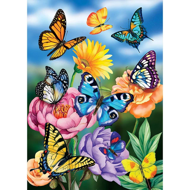Digital Picture Butterflies Flowers Frameless Oil Painting By Number Handicraft