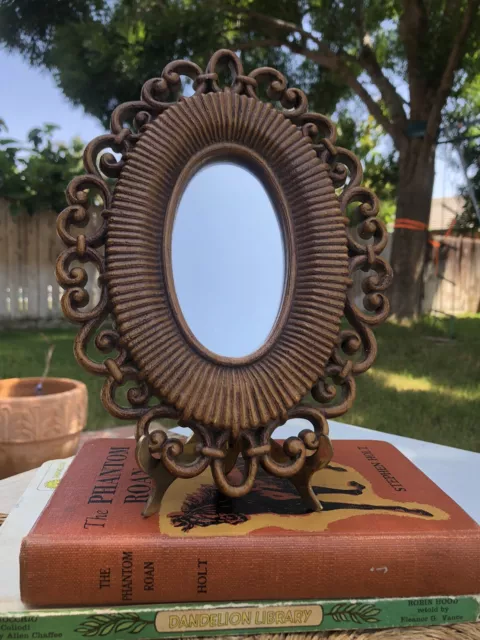 Vintage Homco Faux Wicker Rattan Resin Wall Mount Accent Oval Mirror BOHO Retro