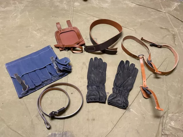 Wwii German Luftwaffe M31 Field Gear Y-Straps,Belt, Mp Ammo,Gloves Equipment Lot