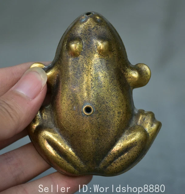 3.2" Ancient China Copper Dynasty Golden Toad Spittor Frog Wealth Lucky Pendant