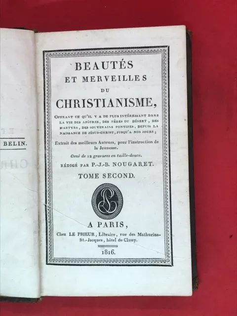 Livre Ancien 1816 BEAUTÉS ET MERVEILLES DU CHRISTIANISME, Nougaret, E.O illustré