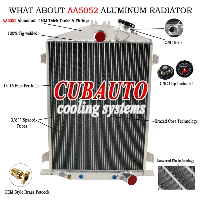 4Row Aluminum Radiator For 1932 Ford High-Boy Street Rat Rod Model 18 B/BB 3.3L