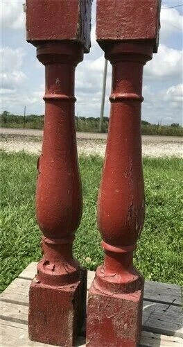 Pair Antique Wood Balusters, Architectural Salvage Chunky Spindles Columns a