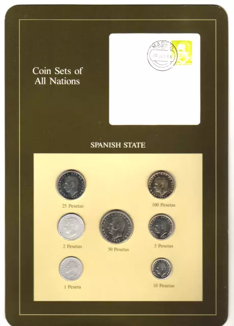Coin Sets of All Nations - SPAIN. 1982-85,  7 Coin Set.. 1 - 100 Pesetas.. UNC
