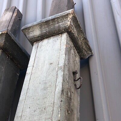 c1870 pair antique boxed porch posts BEEFY molded crown 101.5” x 6” sq 13” exten 6