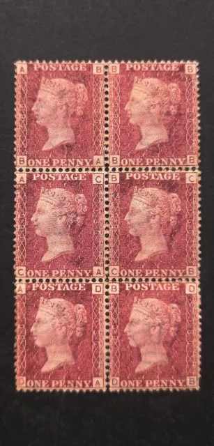 GB Queen Victoria Penny Red  SG.43 Pl.186 MNH OG Block Of 6 Clean Quality VF