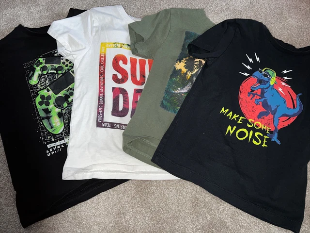 Boys Clothes, T-Shirts 4x, Age 5-6 Years, Primark, Next, Dinosaur, Gamer