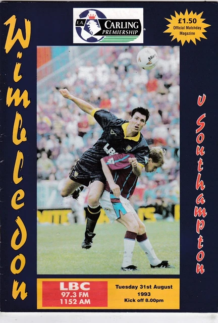 WIMBLEDON HEIMPROGRAMME 1993/94 Wählen Sie Aus DropdownMenü 1/12/2023