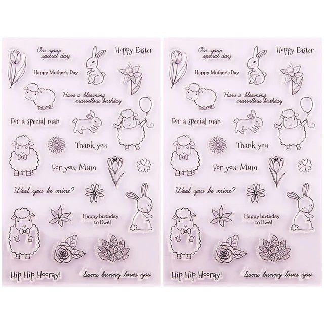 2 hojas Aniaml sellos transparentes bloques