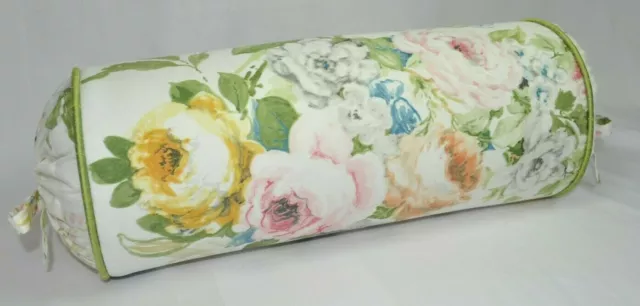 Corded Bolster Neckroll Pillow made w Ralph Lauren Home Lake White Floral Fabric
