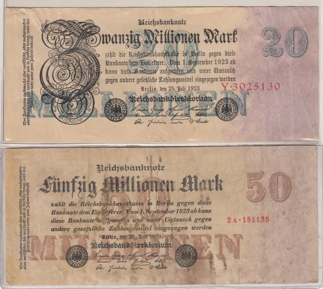 Germany 20/50 Millionen Mark Banknote Paper Money 1923