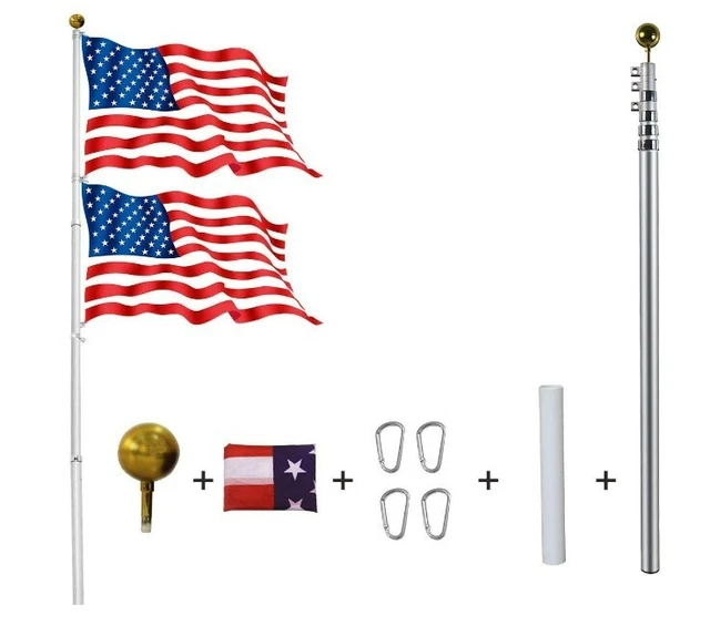 20FT FLAG POLE Kit Outside Inground Heavy Duty Telescoping Flagpole