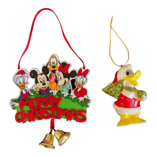 Walt Disney Co Vintage Pair of Rare Christmas Ornaments Donald Duck Pluto +