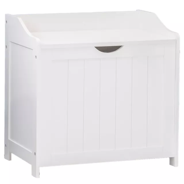 White Laundry Box Wooden Bathroom Storage Basket Linen Clothes Chest Christow