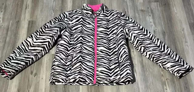 Swiss Tech Girl's Long Sleeve Black & White Zebra Print Zip Puffer Coat Size XL