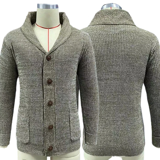 Maglione cardigan uomo lavorato a maglia risvolto manica lunga vestibilità slim tinta unita spessore