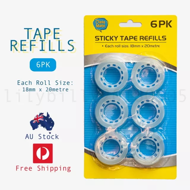 6PK Clear Sticky Tape Refills Stationery Tape Refills Dispenser Refills 18mm×20m