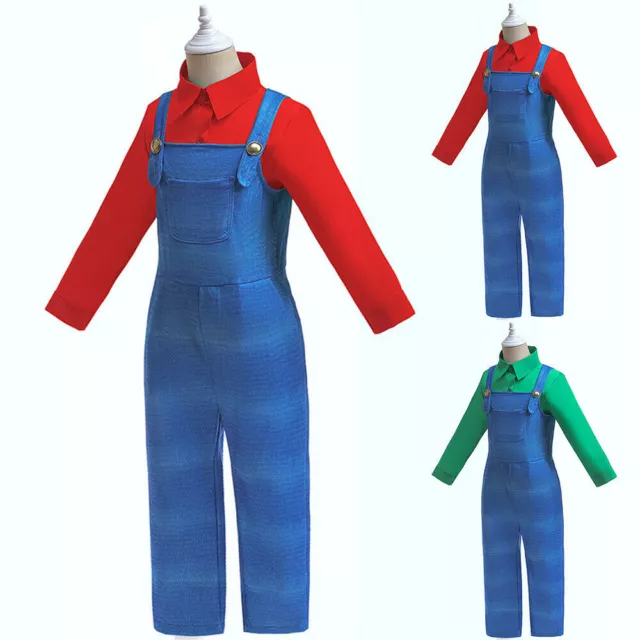 Toddler Kids Boys Girl Super Mario Luigi Bros Cosplay Costume Party Fancy Dress