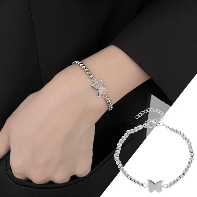 Stahl gefrostet Schmetterling Armband Damen rundes Perlenarmband