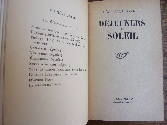 Philosophie. Déjeuners de soleil  Léon-Paul Fargue. Edition Originale 3