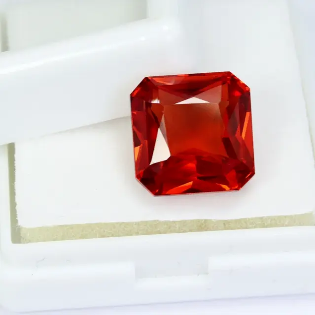 15.40 CT Natural Red Hessonite garnet Square Cut Certified loose gemstone