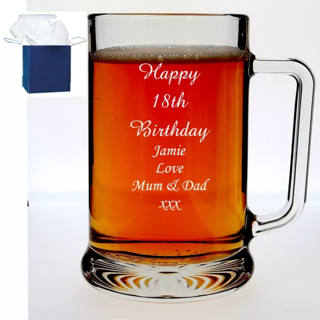 Personalised Engraved Beer Pint Glass Tankard 40th 50th 60th Birthday Gift Boxed