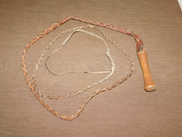 Vintage Western Cowboy  Wood Handle 96" Long Leather Whip
