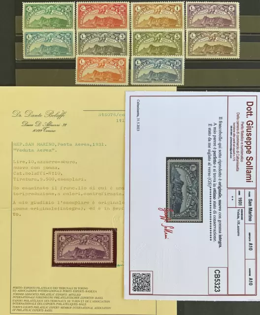 San Marino 1931 posta aerea vedute serie completa mnh con due certificati