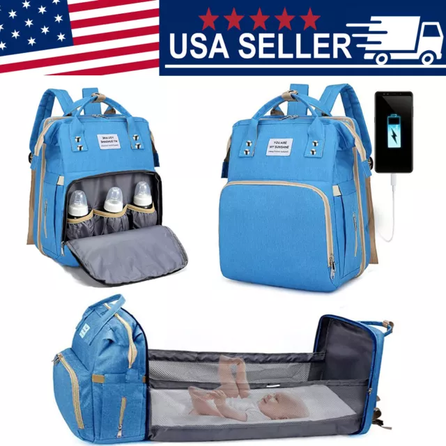 Foldable Diaper Bag 3 in 1 Baby Bed Portable Bassinet Crib Backpack Sleep Travel