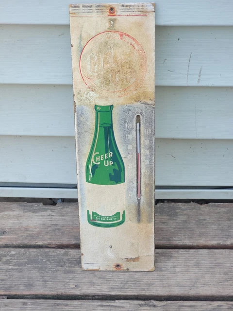 Vintage 1940’s Cheer up Soda Pop Advertising Thermometer Original Sign Masonite