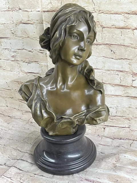 Vintage French Art Deco/Nouveau Genuine Solid Bronze Female Bust 18" Tall Statue