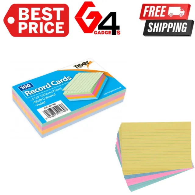 MADE IN UK- Record Revision Index Flash Cards Colors Lined For Home/Office