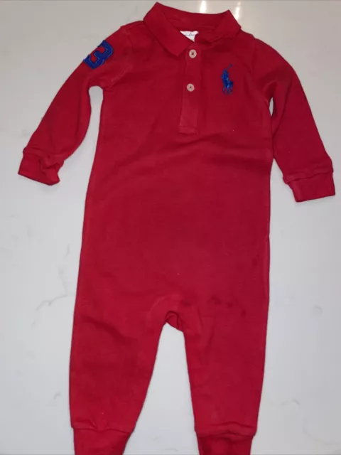 ralph lauren red aged 6 months romper suit