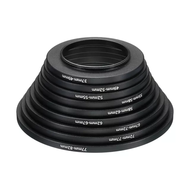 Step Up Rings Set, 9 Pack Lens Filter Adapter Ring for Camera Lenses, Black