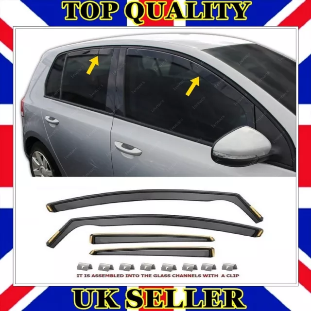 Window Visor Wind Deflector with clips 4pcs 4dr For VW GOLF 6 VI HB 2008 TO 2012